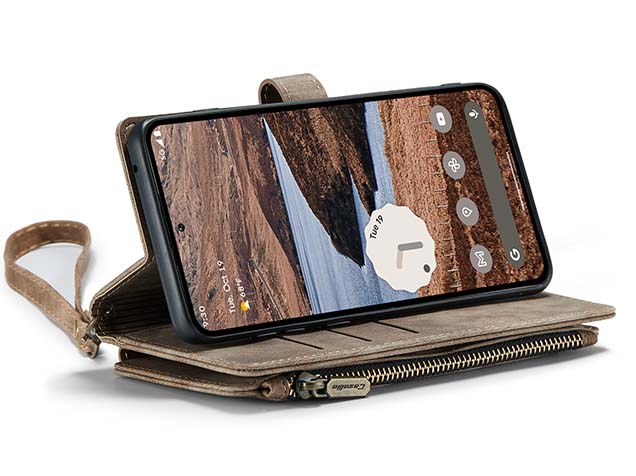 CaseMe Synthetic Leather Wallet Case with Zipper Pocket for Google Pixel 9 - Desert Taupe