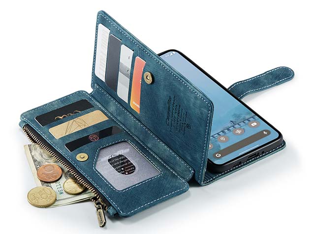 CaseMe Synthetic Leather Wallet Case with Zipper Pocket for Google Pixel 9 Pro - Teal