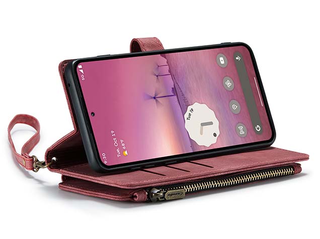 CaseMe Synthetic Leather Wallet Case with Zipper Pocket for Google Pixel 9 Pro - Blush