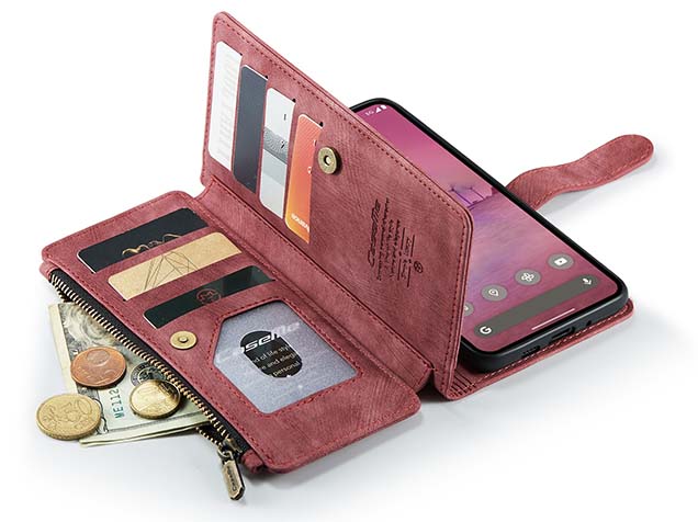 CaseMe Synthetic Leather Wallet Case with Zipper Pocket for Google Pixel 9 Pro - Blush