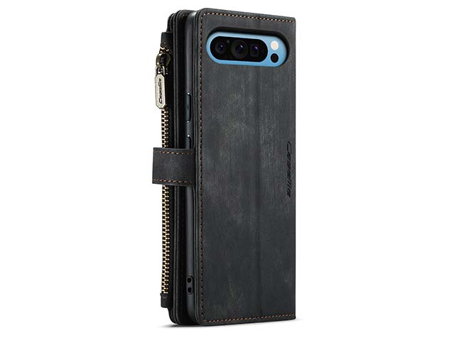 CaseMe Synthetic Leather Wallet Case with Zipper Pocket for Google Pixel 9 Pro - Charcoal