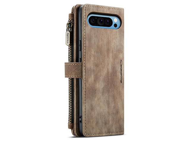 CaseMe Synthetic Leather Wallet Case with Zipper Pocket for Google Pixel 9 Pro XL - Desert Taupe