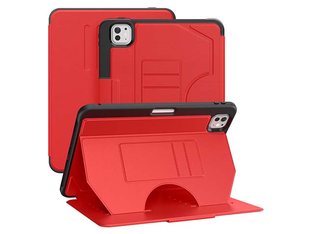 Rugged Synthetic Case with Magnetic Stand for iPad Pro 11 (2024) - Red Leather Flip Case