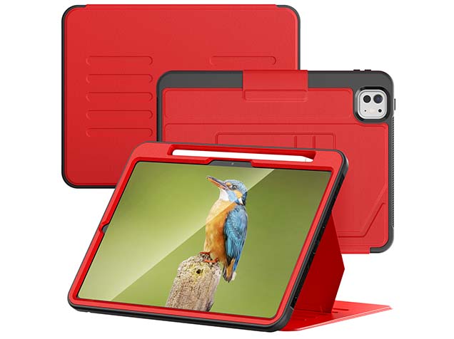 Rugged Synthetic Case with Magnetic Stand for iPad Pro 11 (2024) - Red
