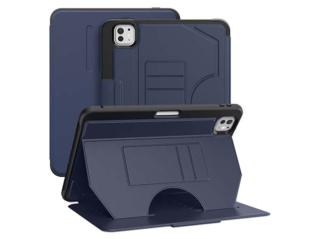 Rugged Synthetic Case with Magnetic Stand for iPad Pro 11 (2024) - Navy Leather Flip Case
