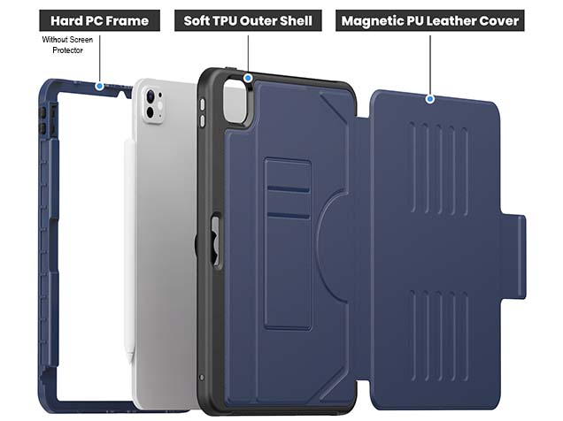 Rugged Synthetic Case with Magnetic Stand for iPad Pro 11 (2024) - Navy