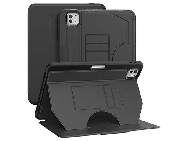 Rugged Synthetic Case with Magnetic Stand for iPad Pro 11 (2024) - Black Leather Flip Case