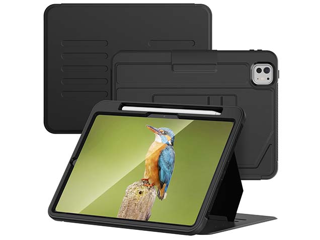 Rugged Synthetic Case with Magnetic Stand for iPad Pro 11 (2024) - Black