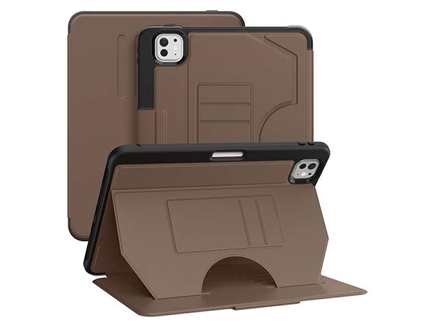 Rugged Synthetic Case with Magnetic Stand for iPad Pro 11 (2024) - Brown Leather Flip Case