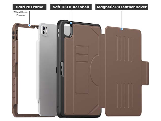 Rugged Synthetic Case with Magnetic Stand for iPad Pro 11 (2024) - Brown