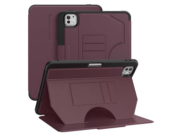 Rugged Synthetic Case with Magnetic Stand for iPad Pro 11 (2024) - Burgundy Leather Flip Case