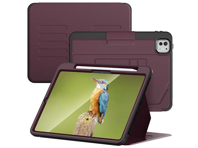 Rugged Synthetic Case with Magnetic Stand for iPad Pro 11 (2024) - Burgundy