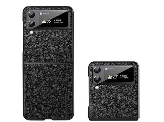 Premium Leather Case for the Samsung Galaxy Z Flip4 - Black Hard Case