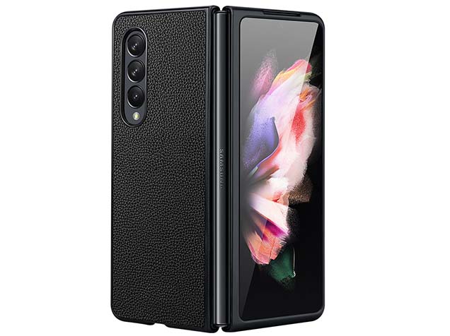 Premium Leather Case for the Samsung Galaxy Z Fold4 - Black Hard Case