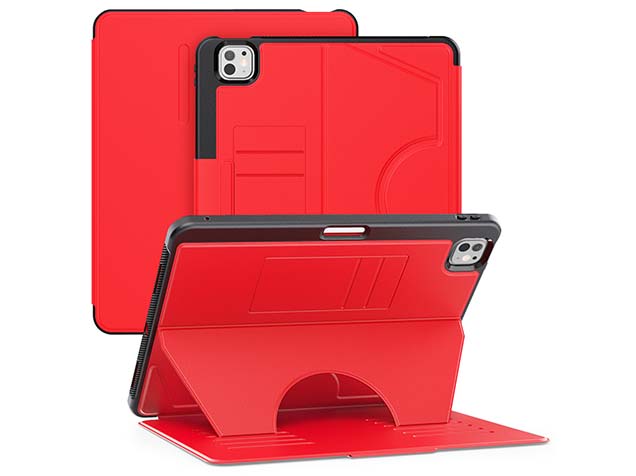 Rugged Synthetic Case with Magnetic Stand for iPad Pro 13 (2024) - Red Leather Flip Case