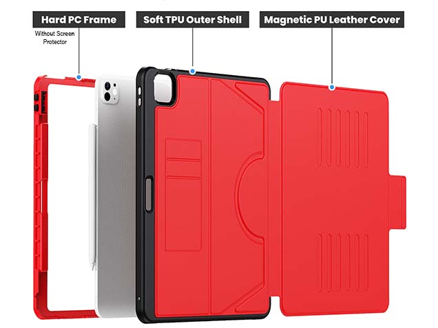 Rugged Synthetic Case with Magnetic Stand for iPad Pro 13 (2024) - Red