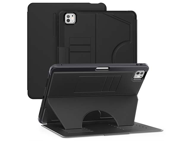 Rugged Synthetic Case with Magnetic Stand for iPad Pro 13 (2024) - Black Leather Flip Case