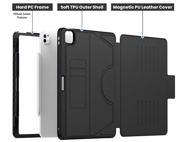Rugged Synthetic Case with Magnetic Stand for iPad Pro 13 (2024) - Black