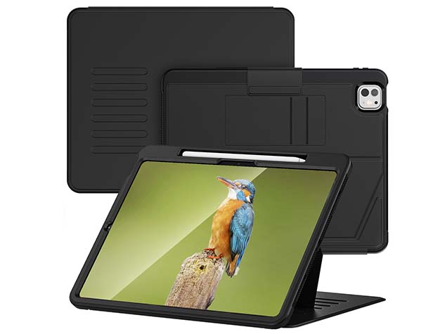 Rugged Synthetic Case with Magnetic Stand for iPad Pro 13 (2024) - Black