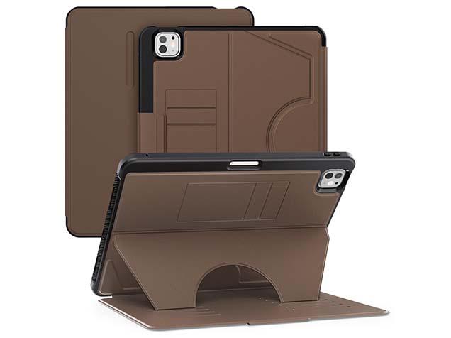 Rugged Synthetic Case with Magnetic Stand for iPad Pro 13 (2024) - Brown Leather Flip Case
