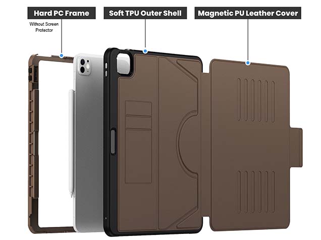 Rugged Synthetic Case with Magnetic Stand for iPad Pro 13 (2024) - Brown
