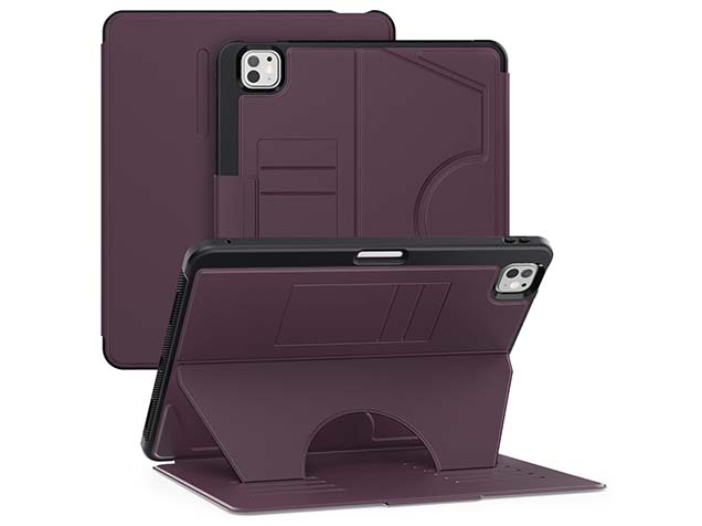 Rugged Synthetic Case with Magnetic Stand for iPad Pro 13 (2024) - Burgundy Leather Flip Case