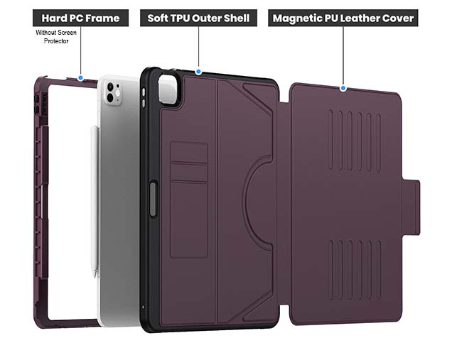 Rugged Synthetic Case with Magnetic Stand for iPad Pro 13 (2024) - Burgundy