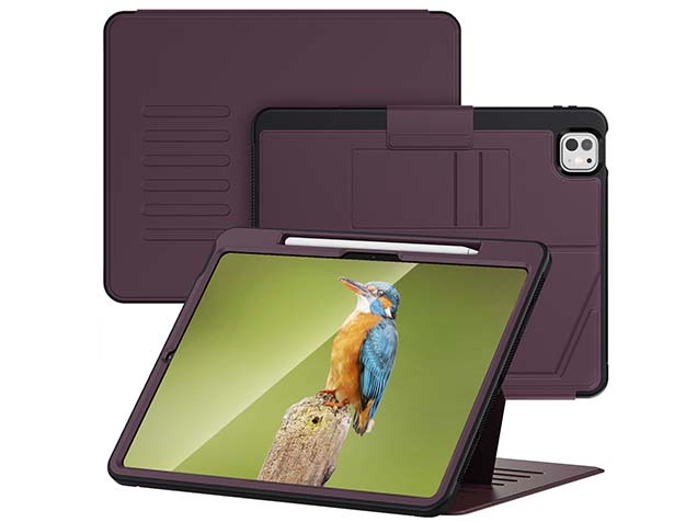 Rugged Synthetic Case with Magnetic Stand for iPad Pro 13 (2024) - Burgundy