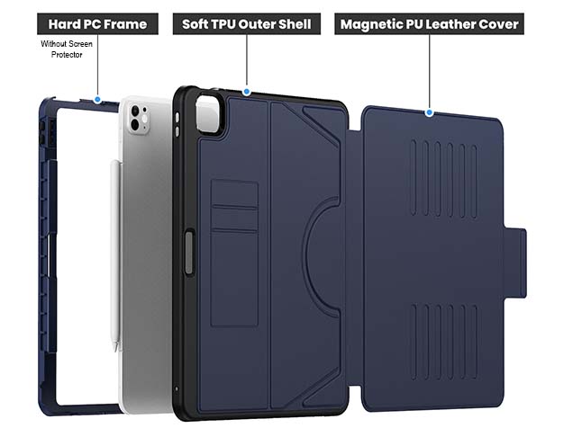 Rugged Synthetic Case with Magnetic Stand for iPad Pro 13 (2024) - Navy