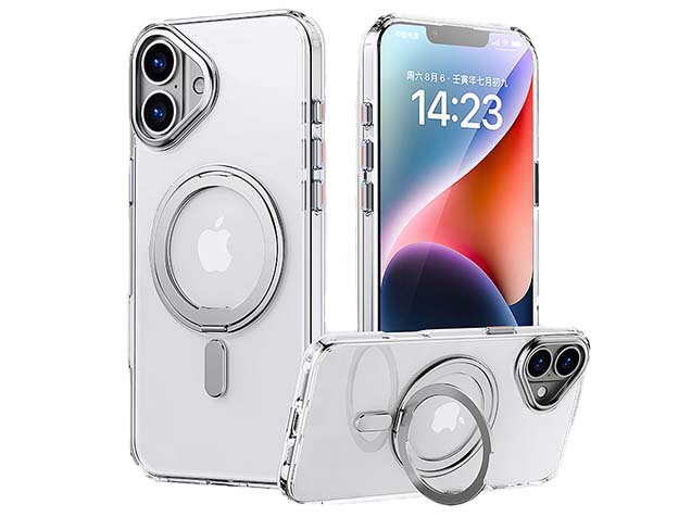 Magnetic Ring Stand Case for iPhone 16 - Clear Hard Case