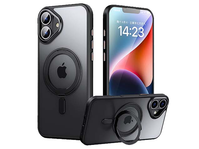 Magnetic Ring Stand Case for iPhone 16 - Black Hard Case