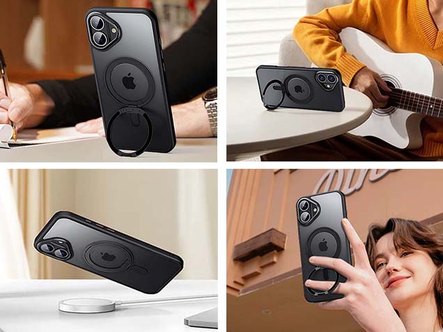 Magnetic Ring Stand Case for iPhone 16 - Black