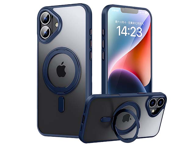 Magnetic Ring Stand Case for iPhone 16 - Blue Hard Case