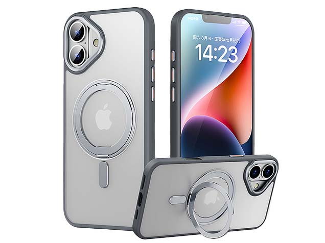 Magnetic Ring Stand Case for iPhone 16 - Grey Hard Case