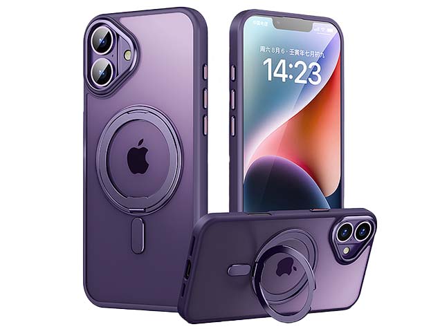 Magnetic Ring Stand Case for iPhone 16 - Purple Hard Case