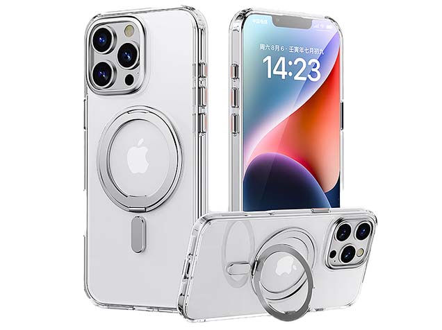Magnetic Ring Stand Case for iPhone 16 Pro Max - Clear Hard Case