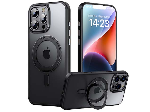 Magnetic Ring Stand Case for iPhone 16 Pro Max - Black Hard Case