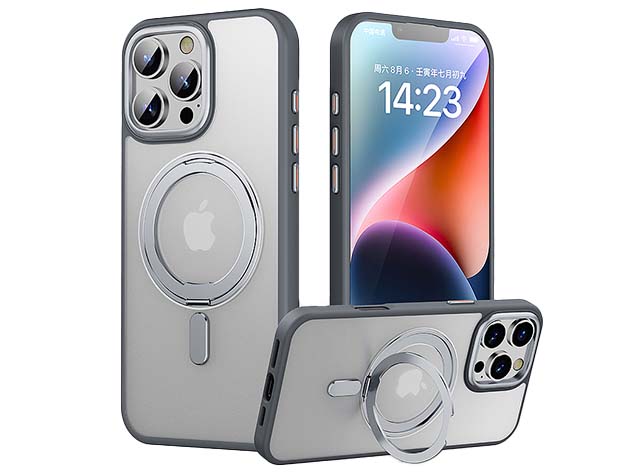 Magnetic Ring Stand Case for iPhone 16 Pro Max - Grey Hard Case