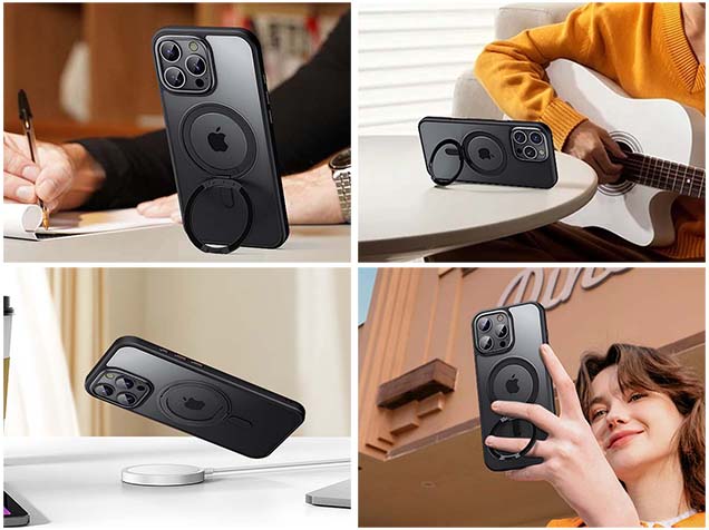 Magnetic Ring Stand Case for iPhone 16 Pro Max - Grey