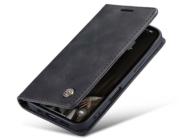 CaseMe Slim Synthetic Leather Wallet Case with Stand for iPhone 16 - Charcoal Leather Wallet Case
