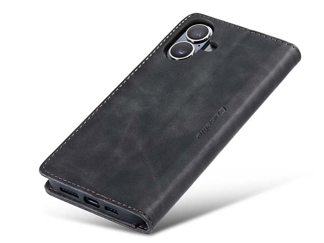 CaseMe Slim Synthetic Leather Wallet Case with Stand for iPhone 16 - Charcoal