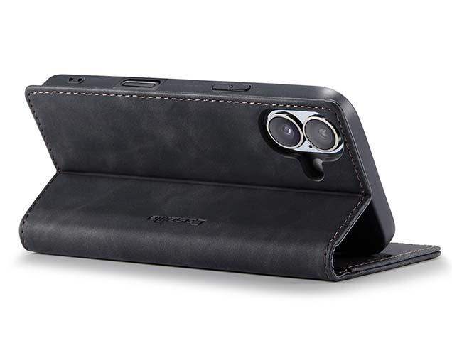 CaseMe Slim Synthetic Leather Wallet Case with Stand for iPhone 16 - Charcoal