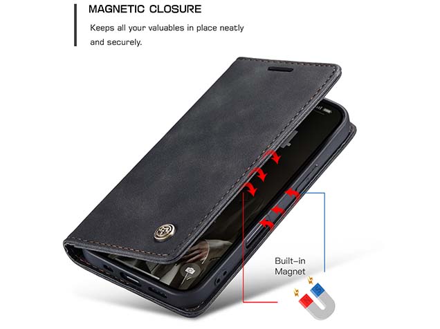 CaseMe Slim Synthetic Leather Wallet Case with Stand for iPhone 16 - Charcoal