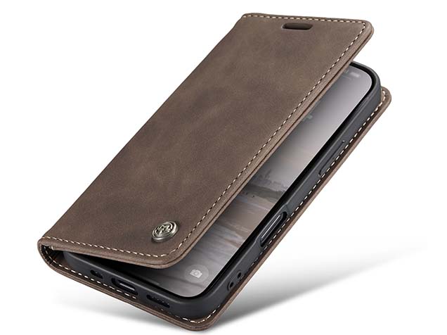 CaseMe Slim Synthetic Leather Wallet Case with Stand for iPhone 16 - Chocolate Leather Wallet Case