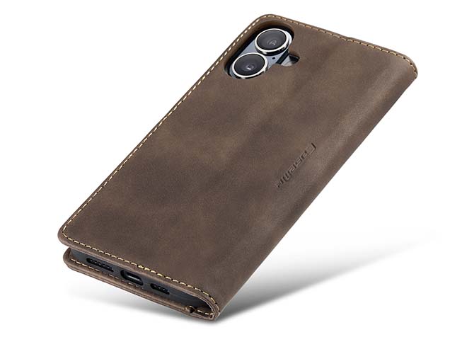 CaseMe Slim Synthetic Leather Wallet Case with Stand for iPhone 16 - Chocolate
