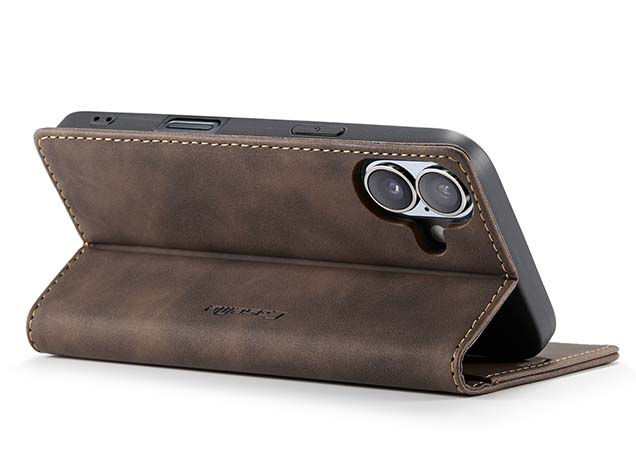 CaseMe Slim Synthetic Leather Wallet Case with Stand for iPhone 16 - Chocolate