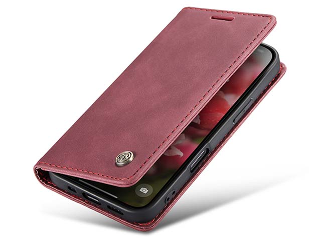 CaseMe Slim Synthetic Leather Wallet Case with Stand for iPhone 16 - Burgundy Leather Wallet Case