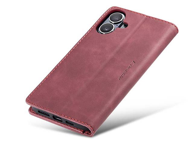 CaseMe Slim Synthetic Leather Wallet Case with Stand for iPhone 16 - Burgundy
