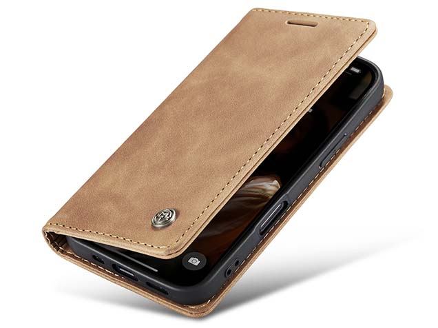 CaseMe Slim Synthetic Leather Wallet Case with Stand for iPhone 16 - Tan Leather Wallet Case