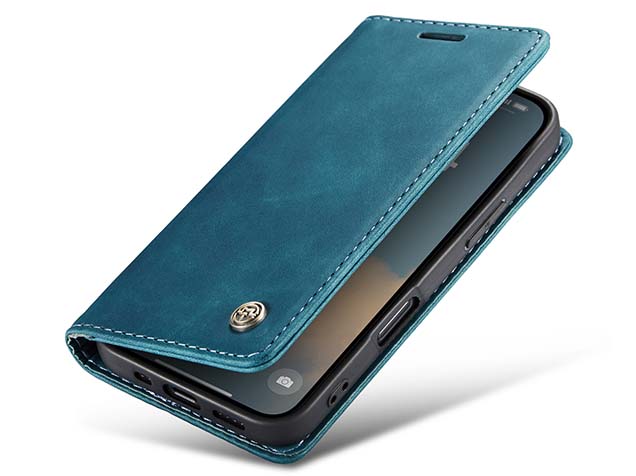 CaseMe Slim Synthetic Leather Wallet Case with Stand for iPhone 16 - Teal Leather Wallet Case